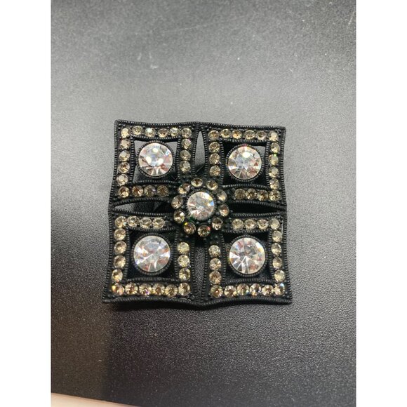 Black and Clear Rhinestones Brooch Maltese Cross Square Vintage Beauty - Picture 6 of 7